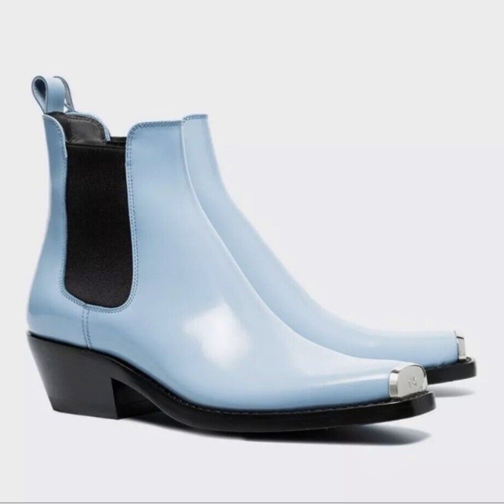 CALVIN KLEIN 205W39NYC Claire Western Metal Toe Ankle Boots in Blue